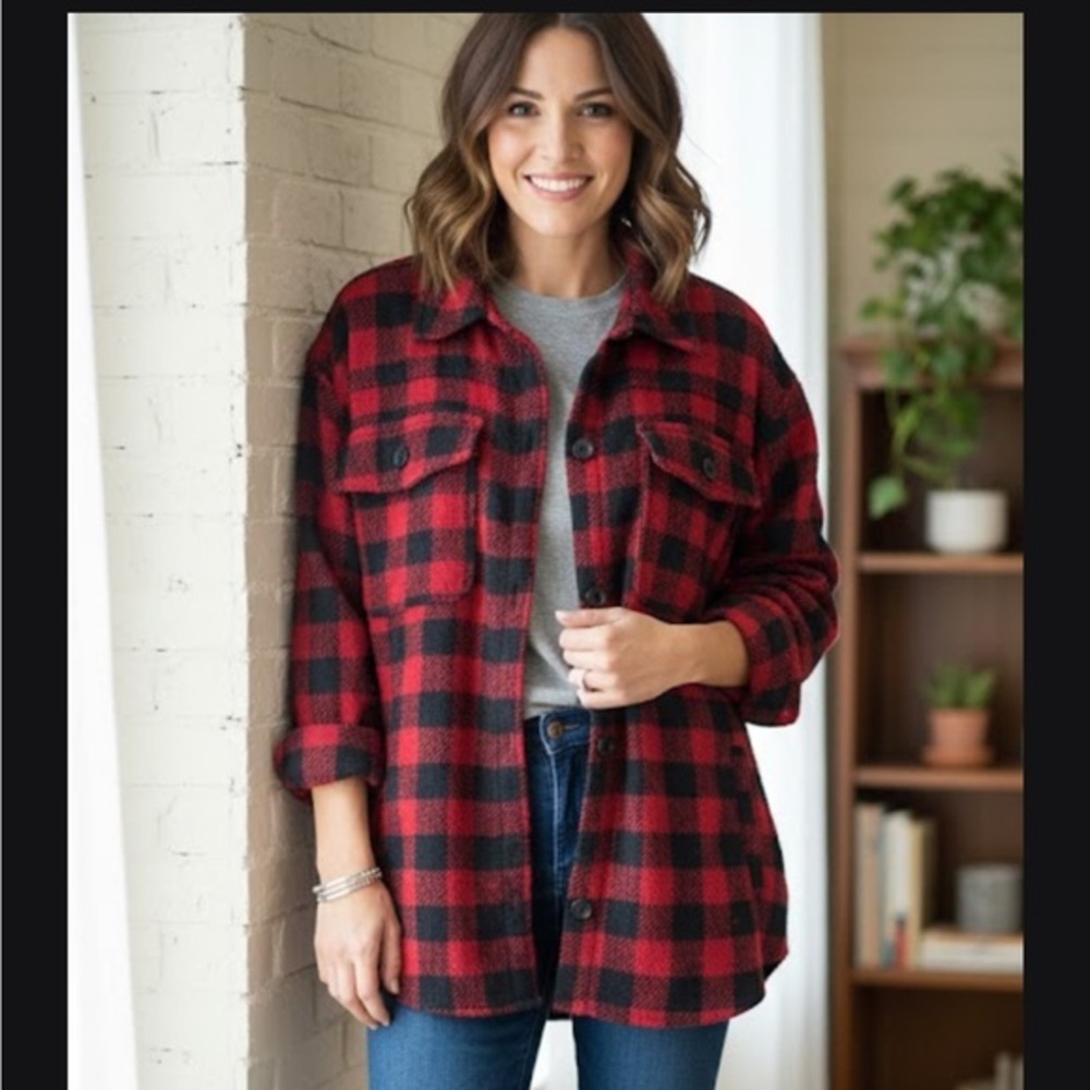 Maurices Red and Black Plaid Jacket